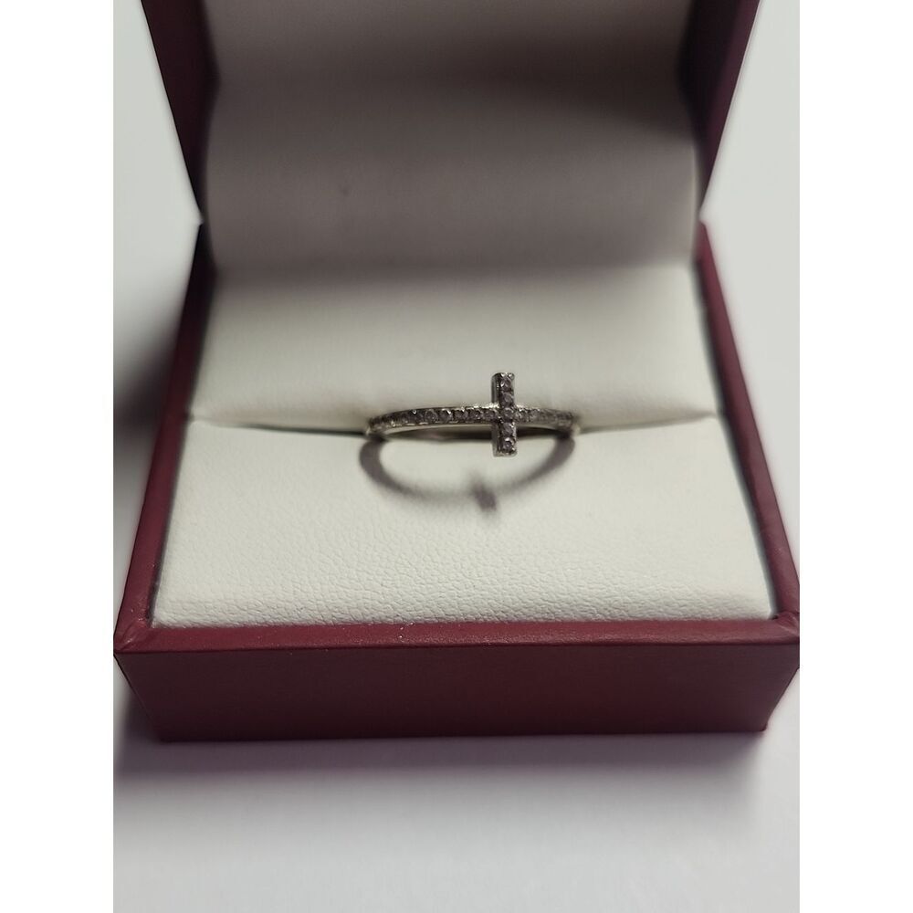 Sterling Silver Cross Pavé Ring Size 5.75